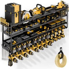 Large Power Tool Organizer Wall Mount, Heavy Duty 4 Tier 12 Drill Holder, Garage