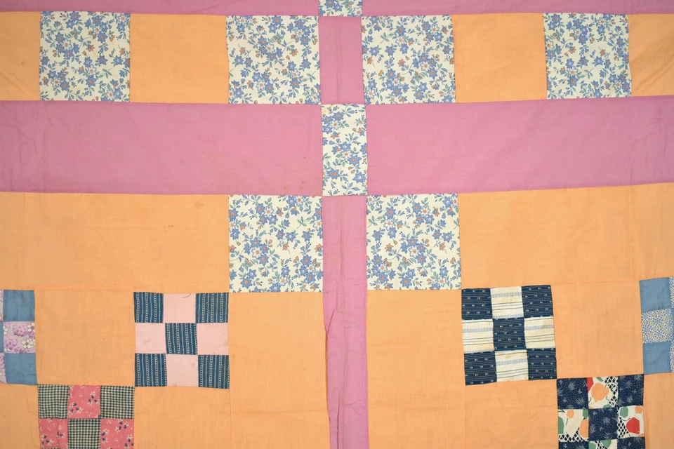GORGEOUS, WELL PIECED Vintage 30's Double 9-Patch Antique Quilt Top ~MINT COND.! - Image 3 of 4