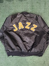 Vintage Chalk Line Mens Utah Jazz Satin Bomber Jacket Size XL Made In USA