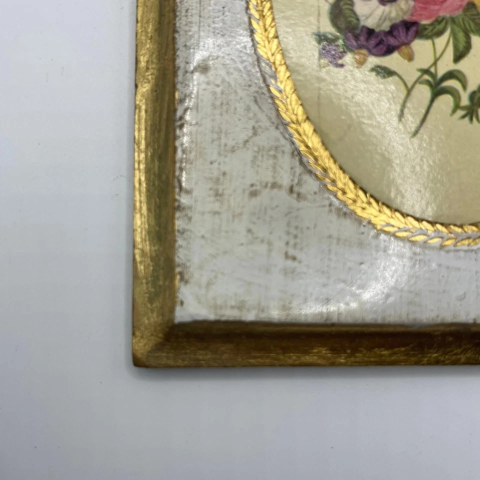 Cuadro de pintura floral dorado florentino italiano MCM de colección Foto 3 de 4