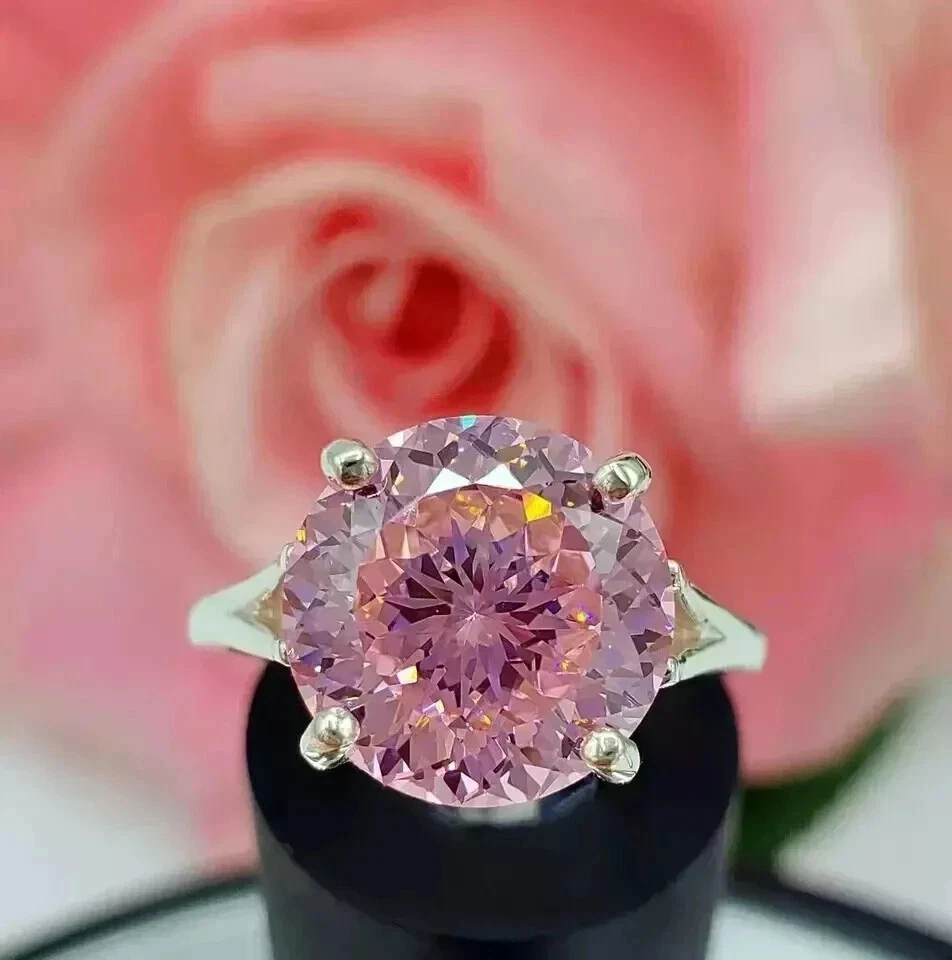 Помолвочное кольцо для женщин сертифицированное натуральное с розовым бриллиантом 4 карата VS1 серебро 925 пробы - Изображение 2 из 4
