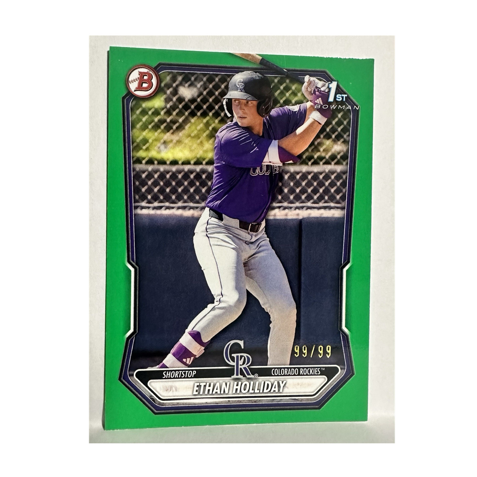 2026 Bowman 1st Ethan Holliday Green Refractor /99 Colorado Rockies BP-1
