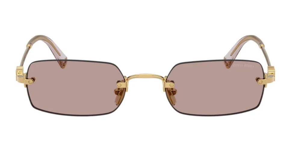 Miu Miu Logo MU B50S 5AK20I Square Sunglasses in Gold / Pink Brown Lens - Image 3 of 4