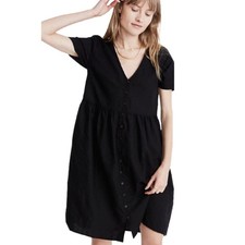 Madewell Linen Blend V Neck Button Front Mini Dress Black Women's Size Medium