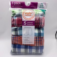Wonder Nation Woven Boxers Boys Size L 10-12 5 Pack Plaid Multicolor NEW