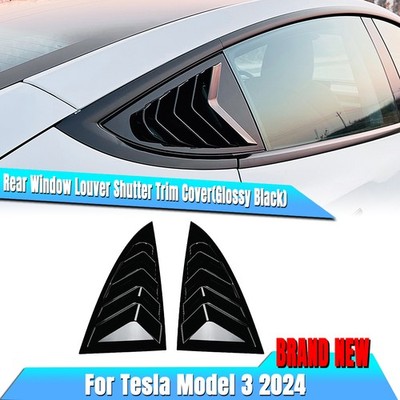 1Pair Gloss Black Rear Window Side Louver Trim For Tesla Moel 3 2017-2025
