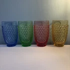 VTG LE Smith Hobnail Drinking Glasses Tumbler Green Pink Blue Yellow Set Of 4