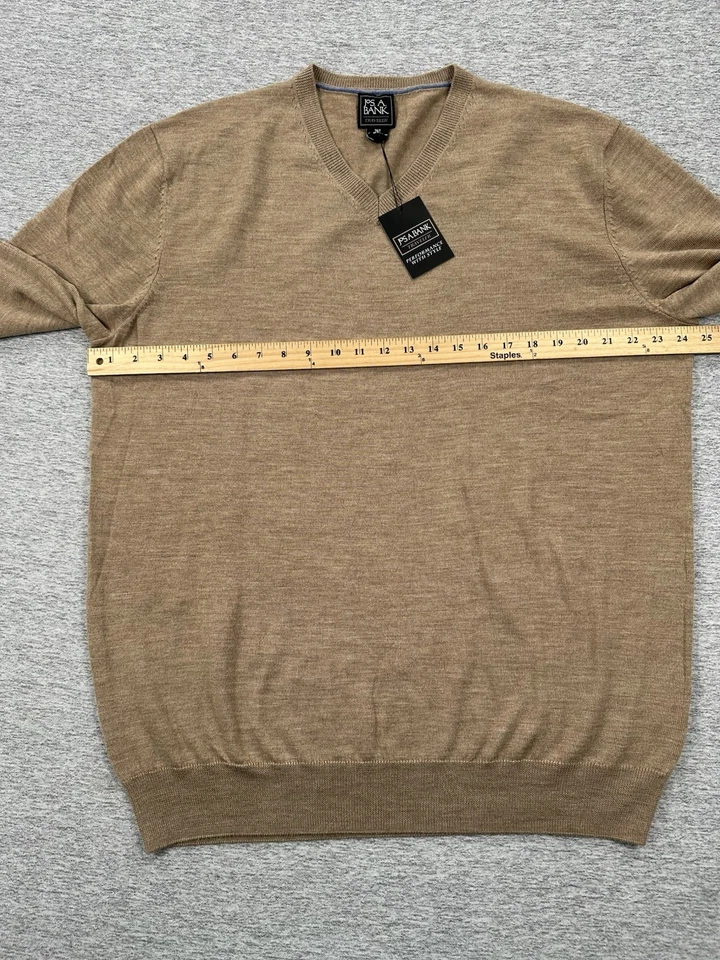 Jos. A. Bank Sweater Mens 2XLT Brown Traveler Merino Wool V-Neck Pullover NEW - Image 4 of 4