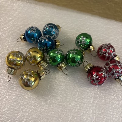 12 Mini Glass Feather TreeOrnament Gold Red Green Glitter Mix Christmas 1'' (g1