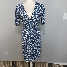 Reformation Dress Women's Laurent Wrap Medium Floral Print Short Sleeve Blue