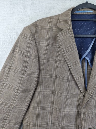 French Connection Mens 100% Linen Brown Check Blazer Jacket Elbow Pads 42" - Picture 2 of 23
