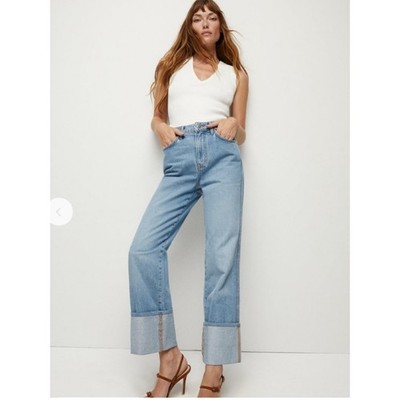 Veronica Beard Jeans Dylan Full Length Straight High Rise Silverwood Blue Sz 28