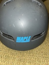 Skateboarding helmet. Maple. Grey With Blue Maple Leaf Picture On Helmet.