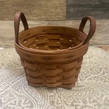 Longaberger Basket Handwoven Dresden Ohio USA Small Woven Basket Leather Handles