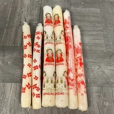 LOT of 6 Vintage Candles Christmas Tree Wreath Decor White Red Retro MCM Home
