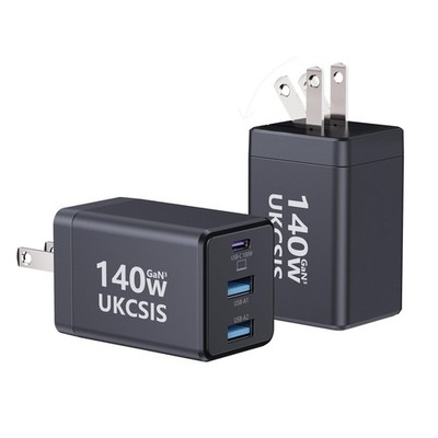 2Pack Mac Book Charger 140W, USB C Fast Charger Foldable 3-Port Multi-Device ...