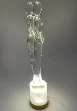 MURANO 16” SCULPTURE LOVERS EMBRACED SIGNED UNIQUE DESIGN LOOK W/BASE LIGHT