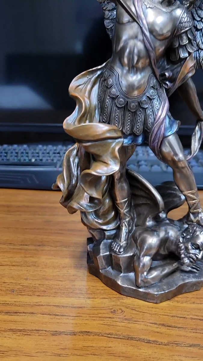 14.5 inch Archangel St Michael Statue Bronze Finish Angel Defeats