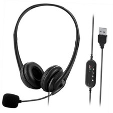 Computer USB Headset with Mic, Wired Headphones with Microphone black slender