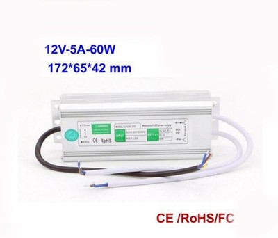Waterproof IP67 DC 12V 5A 60W LED Power Supply Driver Transformer for LED Strip