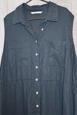 TU Woman Sleeveless Navy Linen Blend Button Front Long Midi Dress Size 18