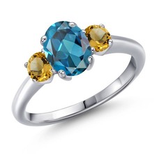 2.01 Ct Oval London Blue Topaz Yellow Citrine 925 Sterling Silver Ring