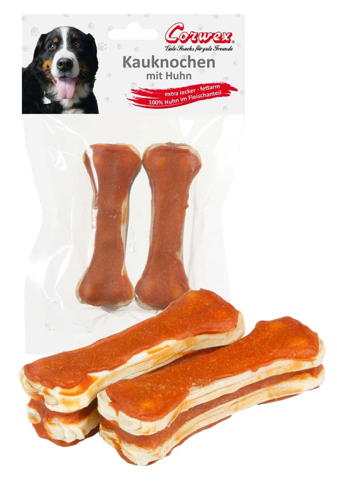 Corwex Kauknochen mit Huhn 10 cm (2 Stück) 8er Pack – Kauspaß für mittlere Hunde