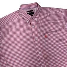 Ariat Pro Series Men XL Pink Plaid Short Sleeve Button Down Shirt Stretch Cowboy