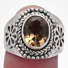 Natural Smoky Quartz - Brazil 925 Sterling Silver Ring s.9 Jewelry R-1541