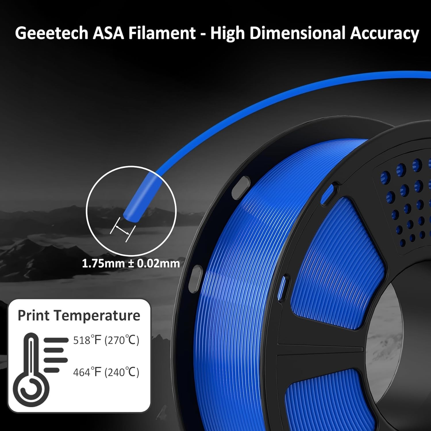Geeetech 1.75mm ASA Filament 1kg Blau UV-Beständigkeit ASA 3D Drucker Filament - Bild 2