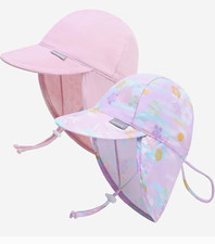 DUOYEE Baby Sun Hat Neck Flap Chin Strap Floral Pink/Purple 6-24 Months