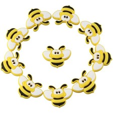 10Pcs Bee Shaped Silicone Beads Cartoon Bee Animal Focal Beads Flat Loose Spa...