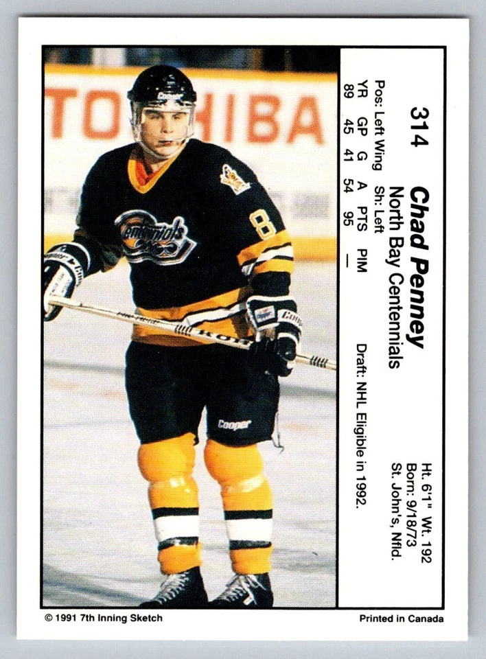 1990-91 7th Inning Sketch OHL - Chad Penney #314 - Image 2 of 2