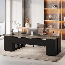 85.8-Inch L-Shaped Executive Desk, Large Modern Office Desk with File Drawers