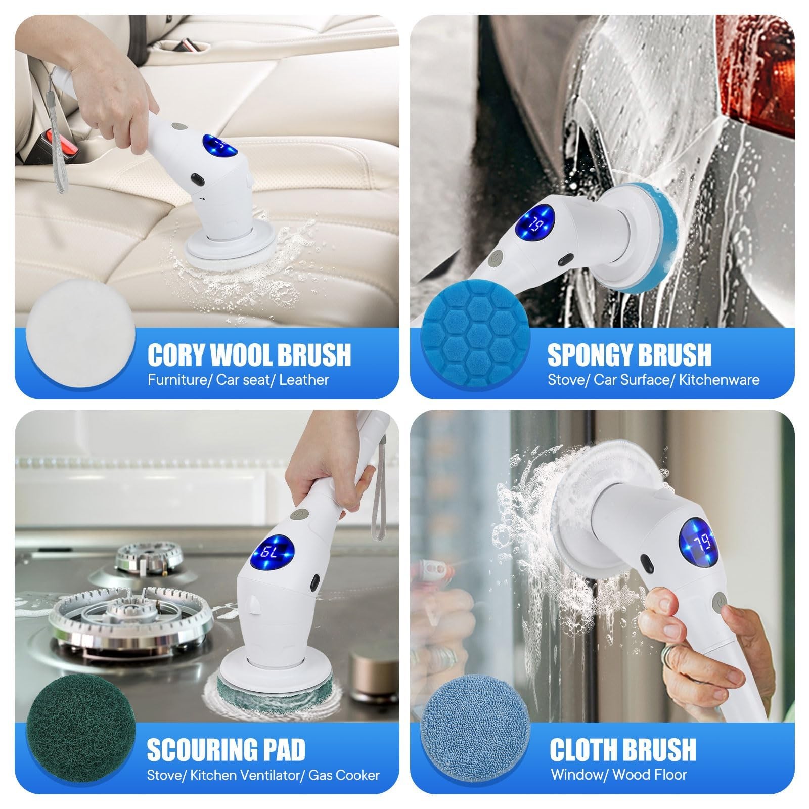 Spin Scrubber Bathroom, 8 in 1 Cordless Toilet Brush,3 Speed Shower Scrubber ...