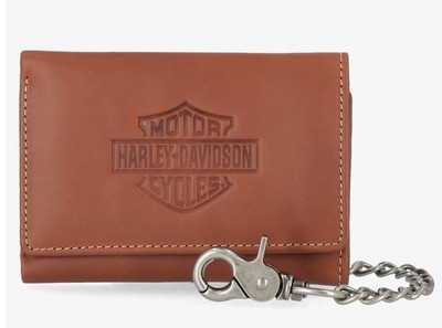 Harley Davidson Men's Bar & Shield Medium Trifold Wallet W/Chain Brown MWM120/35