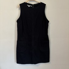 Boden Chore Dress Black Sleeveless Front Pockets Denim Utility US 14 Cotton