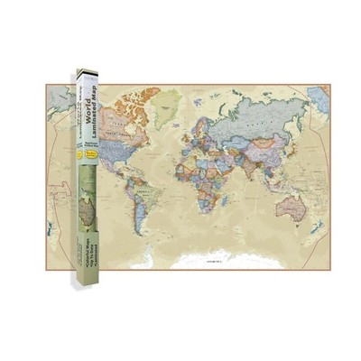 Boardroom Series World Wall Map, Antique-Style Laminated World Map Poster, Ed...