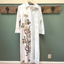 Naylara Lamiya kaftan Beaded Floral Split Design Maxi Dress Cream Silver Medium