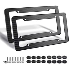 Black Car Carbon Fiber License Plate Frame Cover Front Rear Universal Usa Size