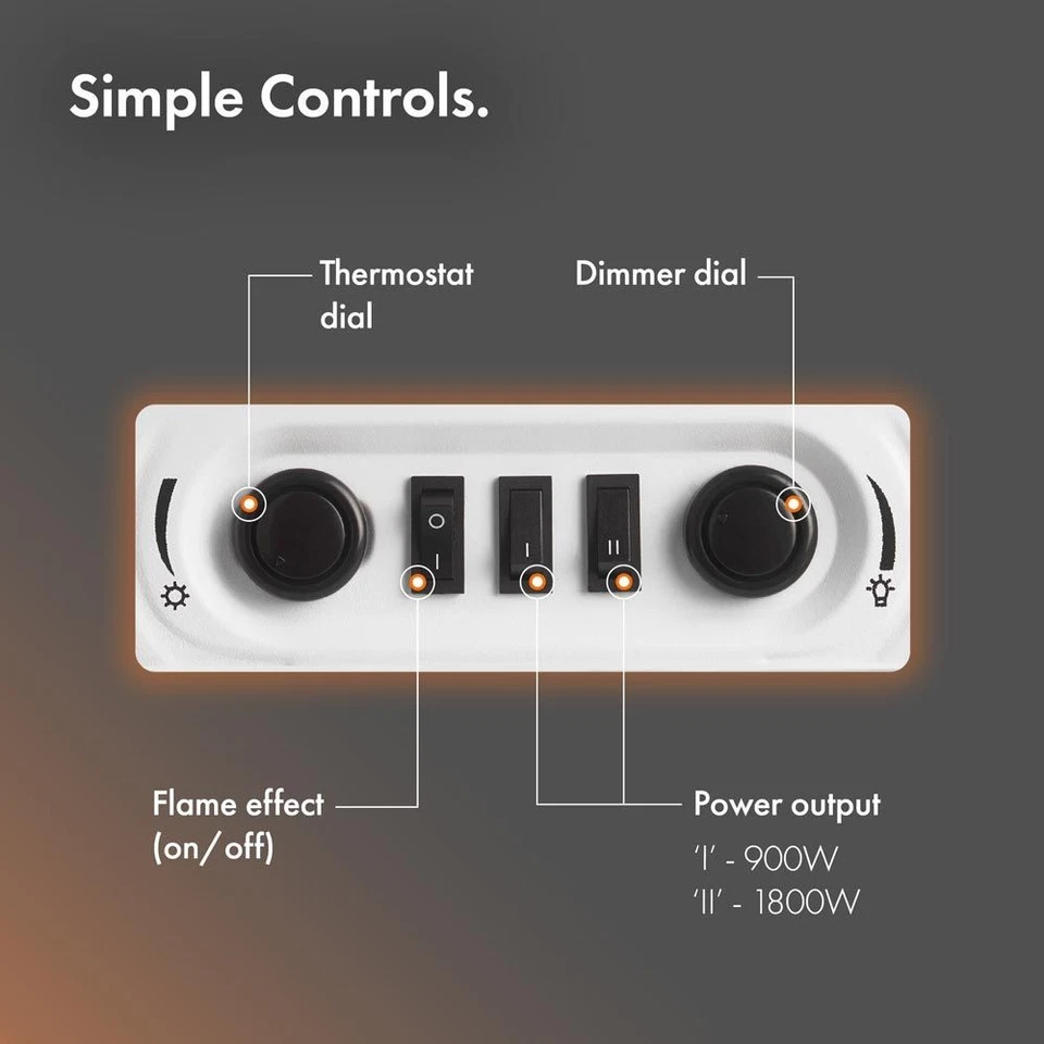 White Electric Stove Heater 1800W Freestanding Log Flame Effect 2 Heat Settings - Image 4 of 4