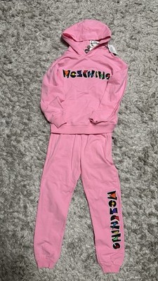 Moschino Kids Pink Logo Hoodie & Pants Set Jersey Long Sleeve Size 8A