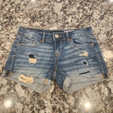 Original Aeropostale Distressed Denim Shorts Size 0 Cutoff Cuff EUC Y2K