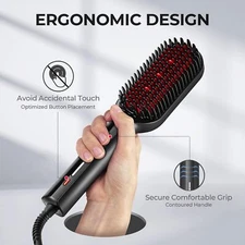 Hair Straightening Brush - with Dense Bristles, 16 Temperatures, Dual Voltage