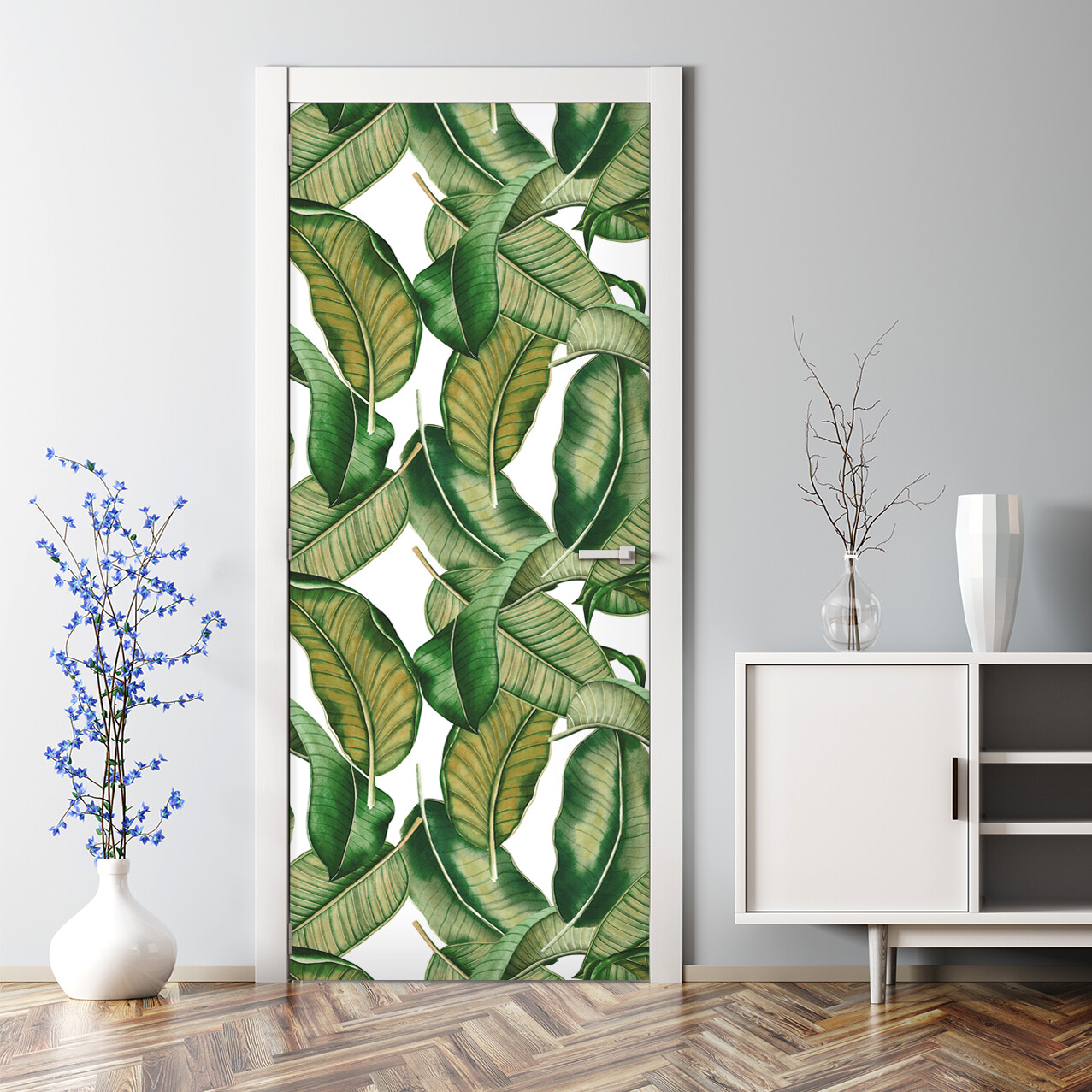 Botanical Leaves Bubble Free Tropical Exotic Pattern Repositionable Door Decal