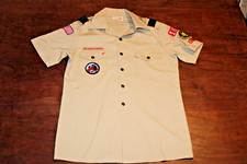 Boy Scouts of America BSA Men's Shirt Tan Medium Sewn Patches Short Sleeve