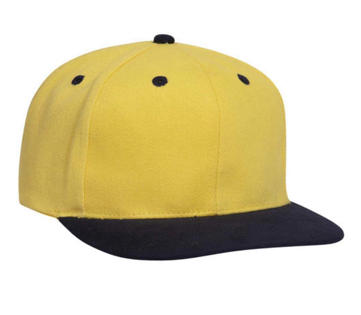 VINTAGE NAVY YELLOW OTTO CAP HAT 6 PANEL BUCKLE FIRM FRONT MID