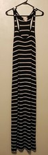Women's Size Large Black White Strip Racer Back Sleeveless Maxi Dress