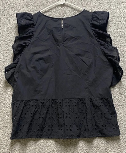 Who What Wear Shirt Womens 2XL Black Sleeveless Eyelet Blouse Ruffle Top - Picture 2 of 9