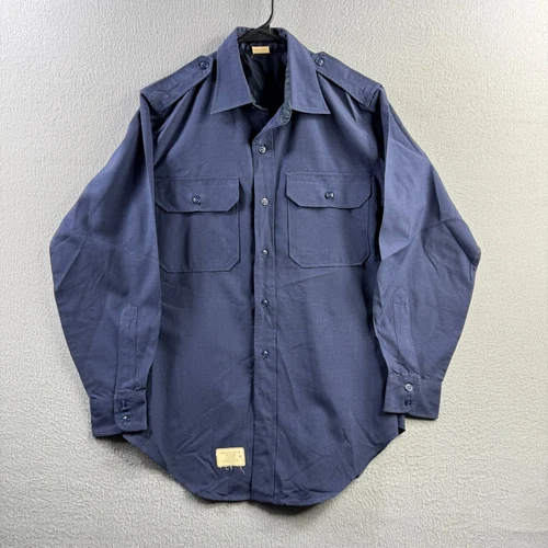 Vintage Military Shirt Mens 15.5x33 Tropical Blue Wool Blend 70s Vietnam